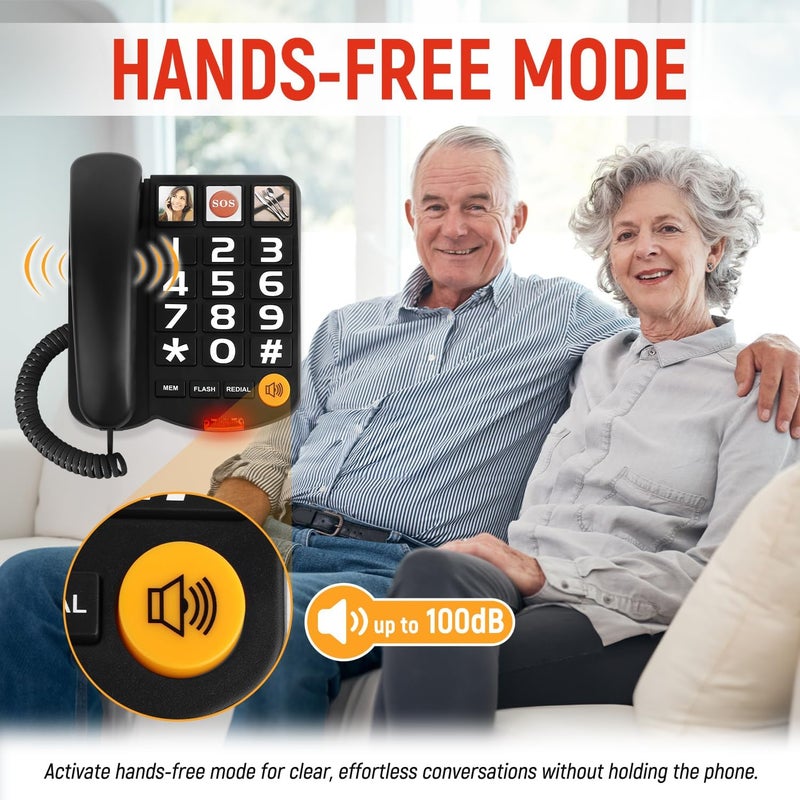 Uvital Big Button Phones for Seniors, Black Corded Landline Phone with 3 One-Touch Dialing Big Buttons, Hands-Free, Loud Ringer, Adjustable Volume, Easy to Use for Elderly - Image 5